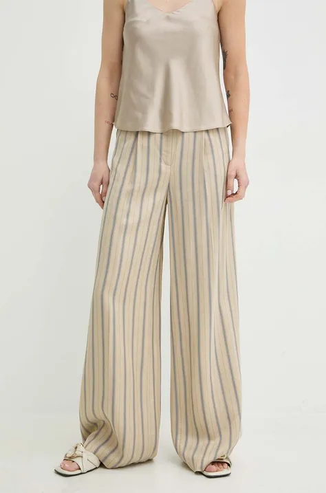 Kalhoty s příměsí lnu MAX&Co. béžová barva, high waist, 2416131064200