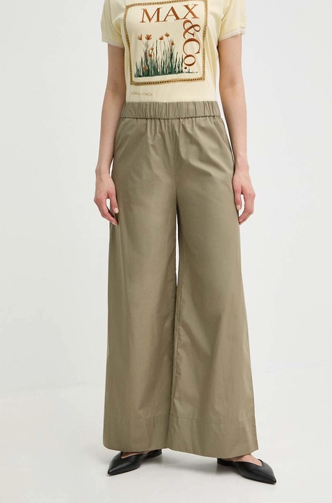 MAX&Co. pantaloni de bumbac culoarea verde, drept, high waist, 2416131084200 2416130000000