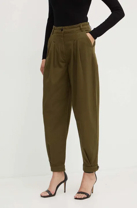 Kalhoty MAX&Co. x FATMA MOSTAFA dámské, zelená barva, jednoduché, high waist, 2418131022200