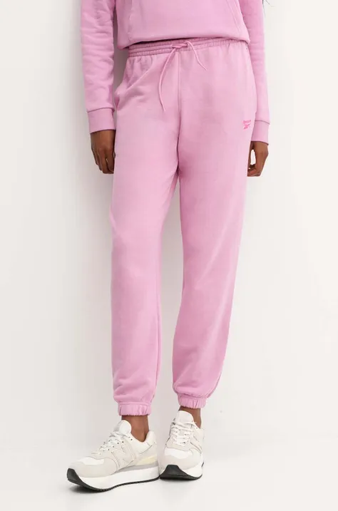 Reebok spodnie dresowe kolor różowy gładkie 100075640
