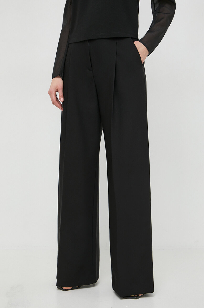 Karl Lagerfeld pantaloni femei, culoarea negru, lat, high waist