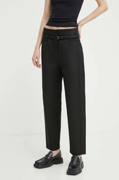 IRO pantaloni de bumbac culoarea negru, drept, high waist