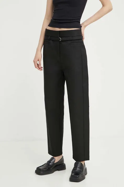 Bavlněné kalhoty IRO černá barva, jednoduché, high waist