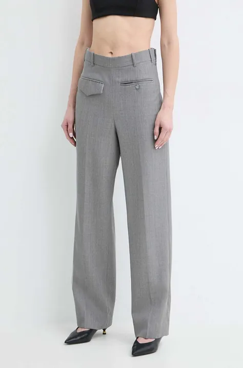 Vlnené nohavice Victoria Beckham šedá farba,strih chinos,vysoký pás,1224WTR005385A