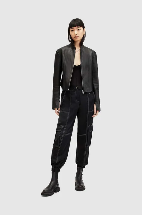 AllSaints spodnie FRAN damskie kolor czarny fason cargo high waist