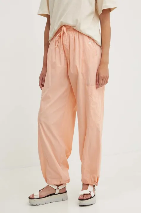 Rip Curl spodnie bawełniane kolor pomarańczowy fason cargo high waist