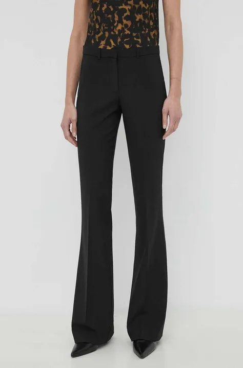 Vlněné kalhoty Theory černá barva, jednoduché, high waist