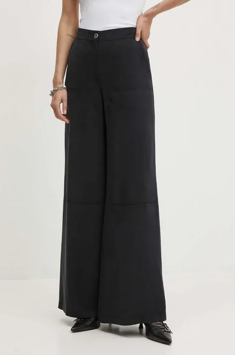 Kalhoty Theory dámské, černá barva, široké, high waist