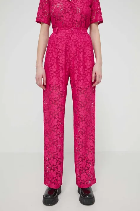 Kalhoty Desigual DHARMA dámské, růžová barva, jednoduché, high waist, 24SWPW22
