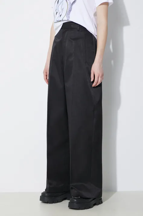 Nohavice MM6 Maison Margiela dámske, čierna farba, široké, vysoký pás, S62KB0199