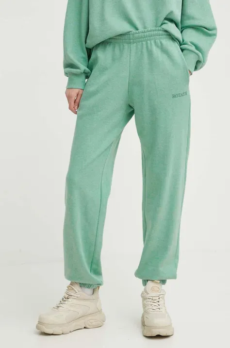 Rotate spodnie dresowe bawełniane kolor zielony gładkie