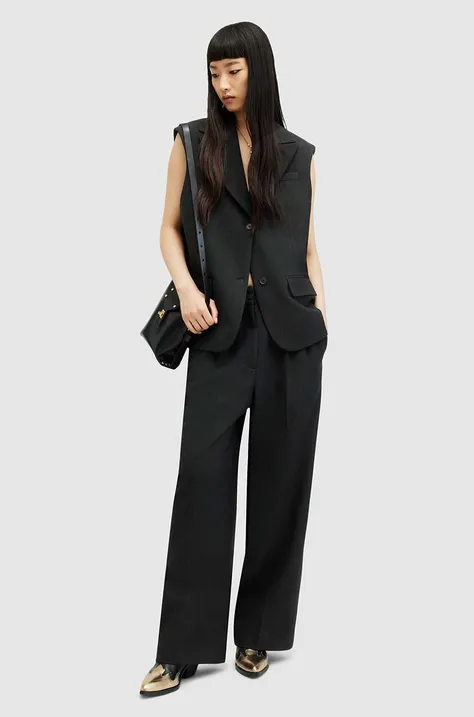 Nohavice AllSaints SAMMEY TROUSER dámske, čierna farba, široké, stredne vysoký pás, WT524Z