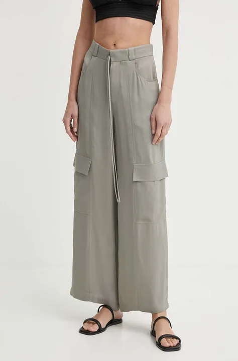 Kalhoty AERON OPAL dámské, šedá barva, široké, high waist, AW24RSPA282475