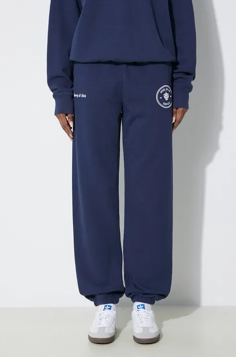 Sporty & Rich pantaloni de trening din bumbac Eden Crest Sweatpants culoarea albastru marin, cu imprimeu, SW1072NA
