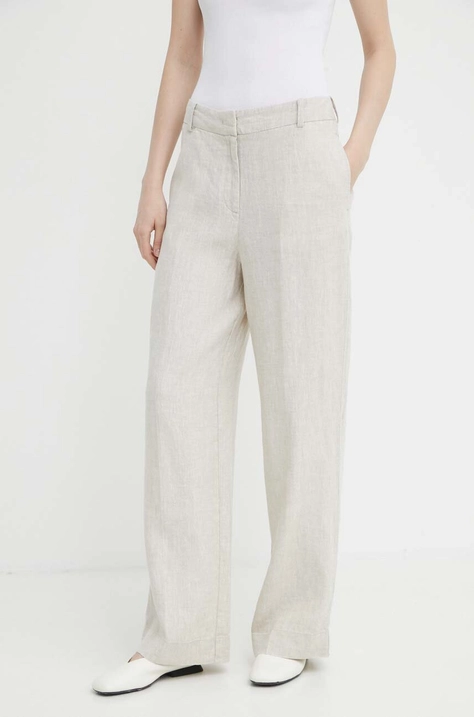 Marc O'Polo pantaloni din in culoarea bej, lat, high waist, 404028610379