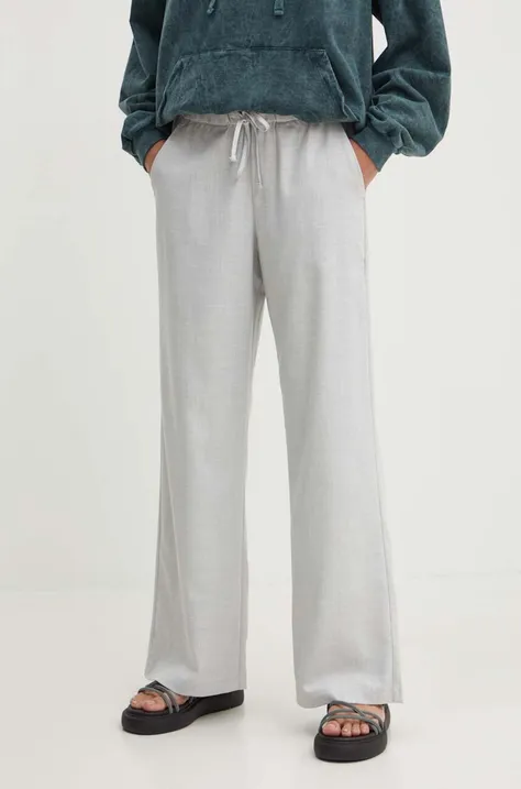 Hollister Co. pantaloni femei, culoarea gri, drept, high waist