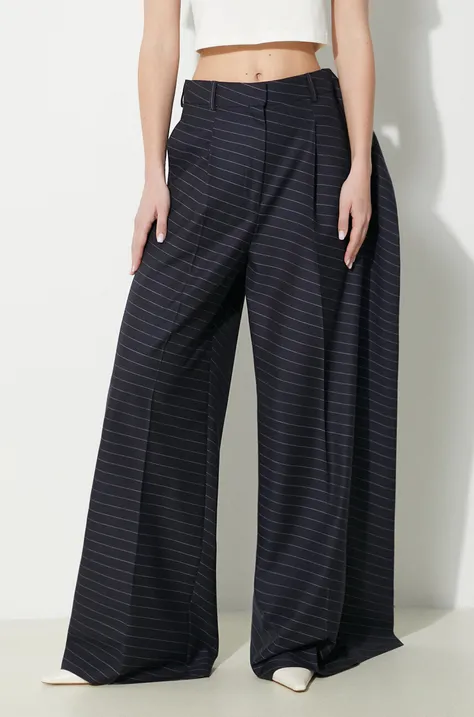 Вълнен панталон JW Anderson Side Panel Trousers в тъмносиньо със стандартна кройка, с висока талия TR0334.PG1470.888