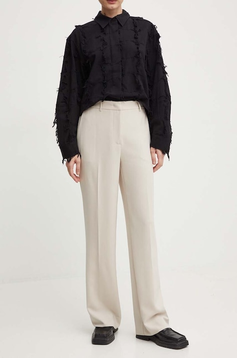 Штани Bruuns Bazaar BrassicaBBEleza pants жіночі колір бежевий широкі висока посадка BBW3304