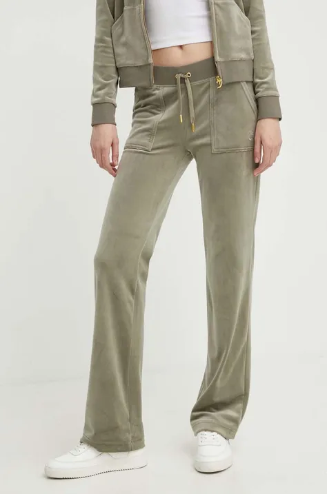 Juicy Couture pantaloni de trening din velur culoarea verde, neted, JCAP180G