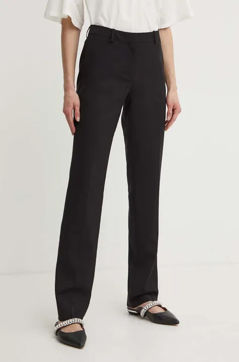 Вълнен панталон BOSS в черно със стандартна кройка, с висока талия 50490045