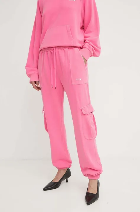 K+LUSHA pantaloni de trening din bumbac culoarea roz, neted, KLZOE TJ008PX
