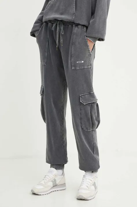 K+LUSHA pantaloni de trening din bumbac culoarea gri, neted, KLZOE TJ008PX