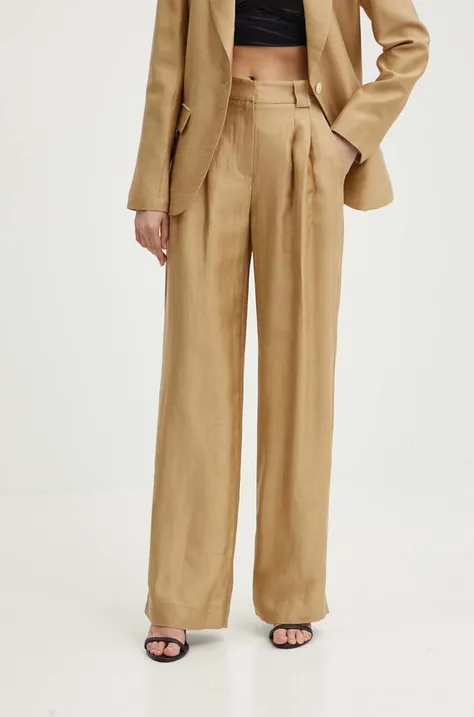 La Petite Française pantaloni din amestec de in PASSIONNE culoarea bej, drept, high waist