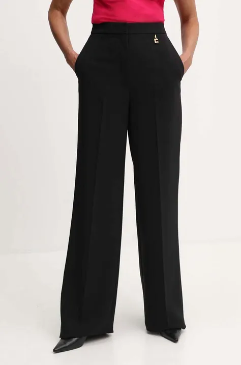 Kalhoty Elisabetta Franchi dámské, černá barva, široké, high waist