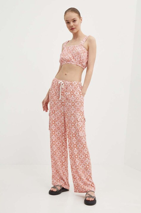 Roxy pantaloni PRECIOUS femei, culoarea portocaliu, drept, high waist, ERJNP03562