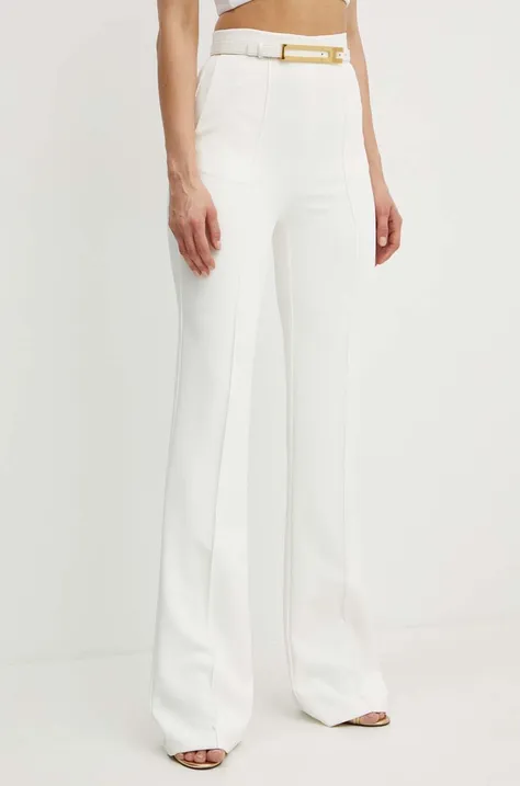 Kalhoty Elisabetta Franchi dámské, béžová barva, zvony, high waist, PA03442E2 NORBLIN