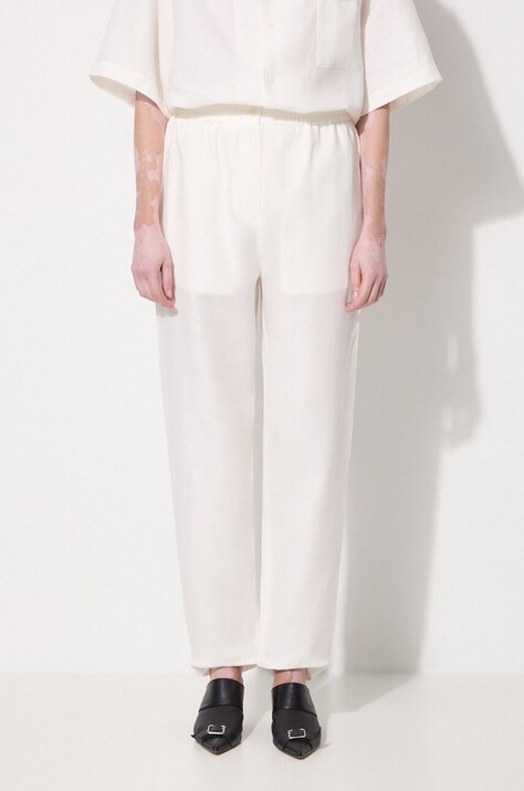 Льняні штани Pangaia DNA Linen Trousers колір білий прямі висока посадка 10001914