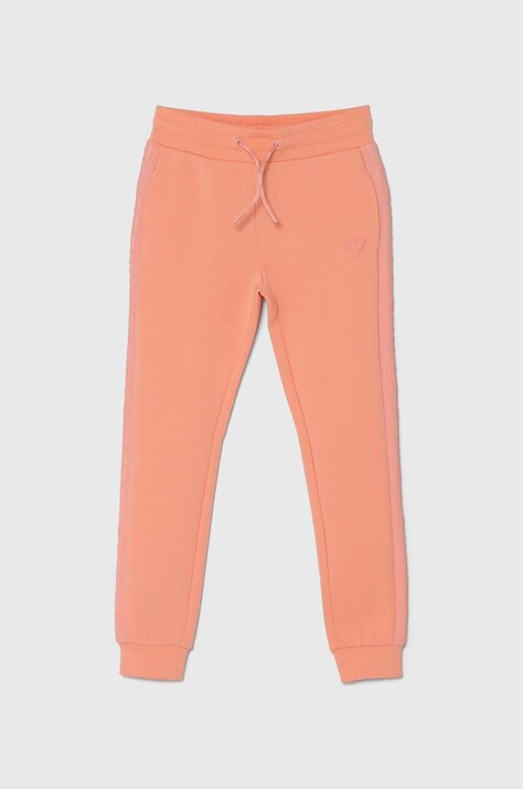 Dětské tepláky Guess oranžová barva, hladké