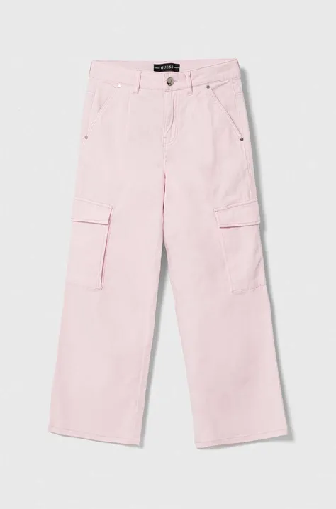 Guess pantaloni copii culoarea roz, neted