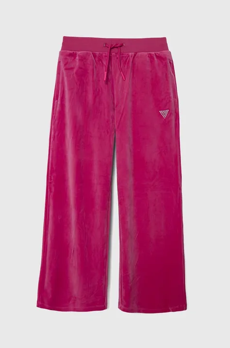 Παιδικό βελούδινο παντελόνι φόρμας Guess χρώμα: ροζ