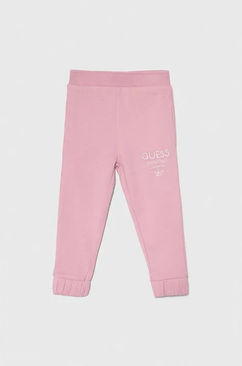 Παιδικό βαμβακερό παντελόνι Guess χρώμα: ροζ