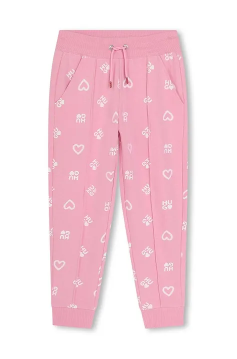 HUGO spodnie dresowe dziecięce kolor różowy wzorzyste