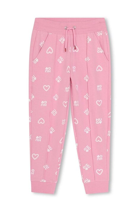 Детски спортен панталон HUGO в розово с десен