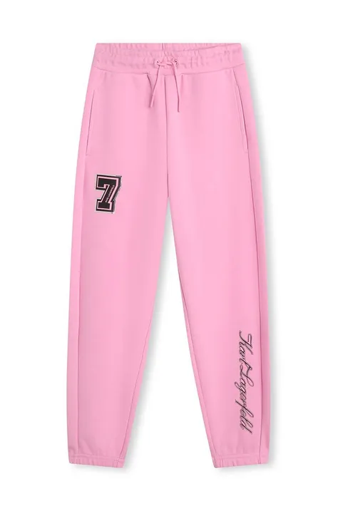 Karl Lagerfeld spodnie dresowe dziecięce kolor różowy z aplikacją