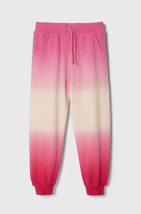 United Colors of Benetton spodnie dresowe bawełniane dziecięce kolor różowy wzorzyste