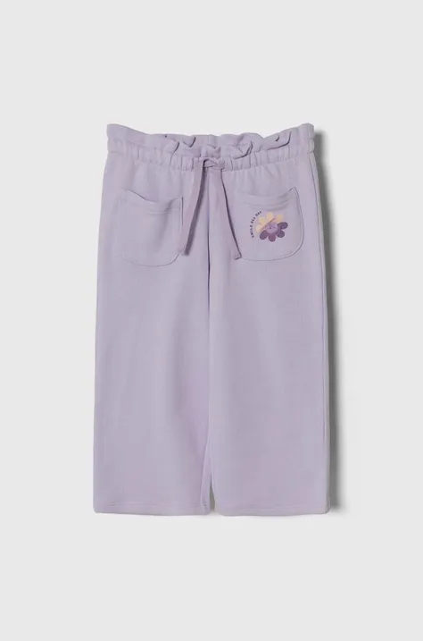 United Colors of Benetton spodnie dresowe bawełniane dziecięce kolor fioletowy gładkie