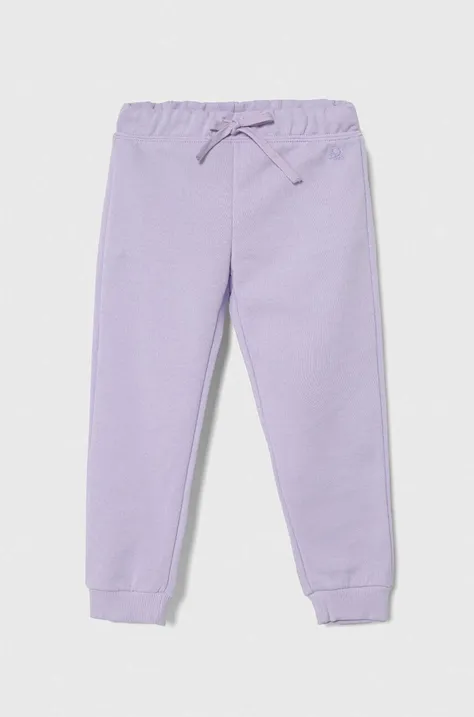 United Colors of Benetton spodnie dresowe bawełniane dziecięce kolor fioletowy gładkie