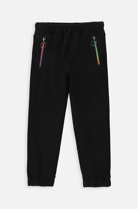 Coccodrillo pantaloni de trening din bumbac pentru copii culoarea negru, neted