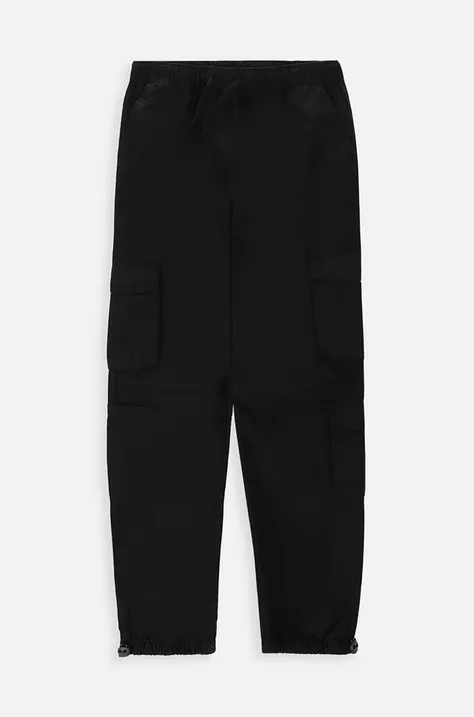 Detské bavlnené nohavice Coccodrillo čierna farba, jednofarebné
