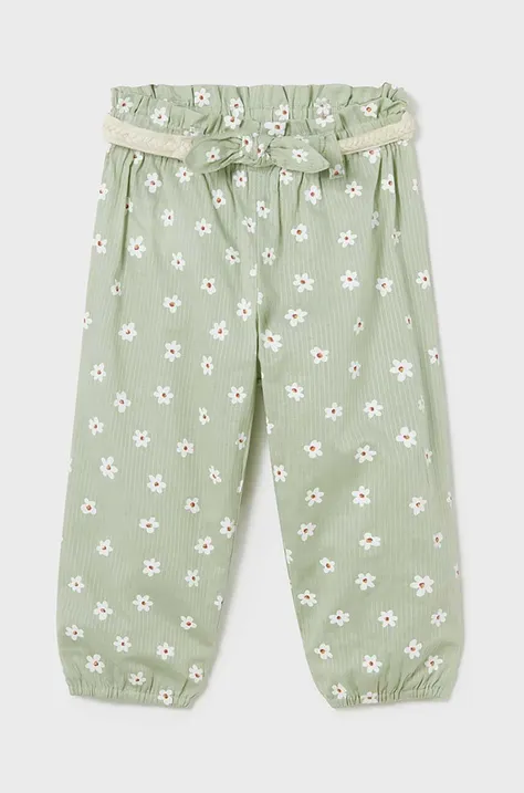 Хлопковые штаны для младенцев Mayoral цвет зелёный с узором