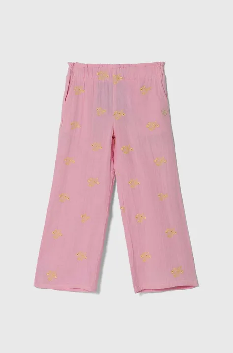 Παιδικό βαμβακερό παντελόνι Guess χρώμα: ροζ