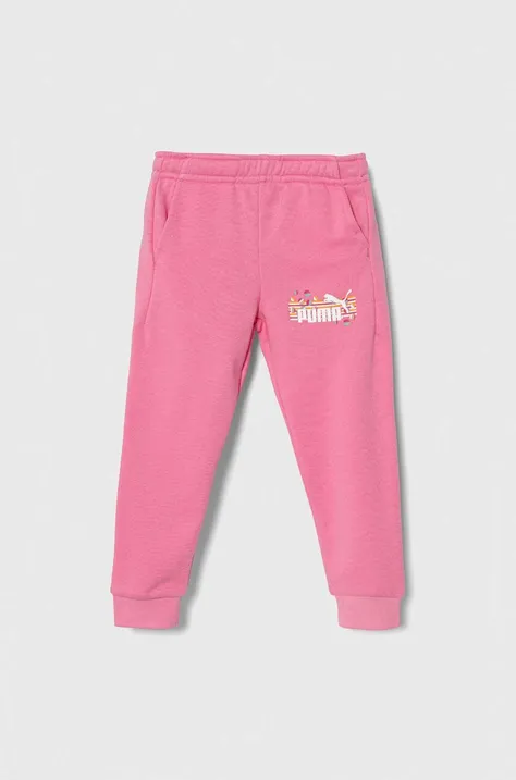 Дитячі спортивні штани Puma ESS+ SUMMER CAMP Sweatpants TR колір рожевий з принтом