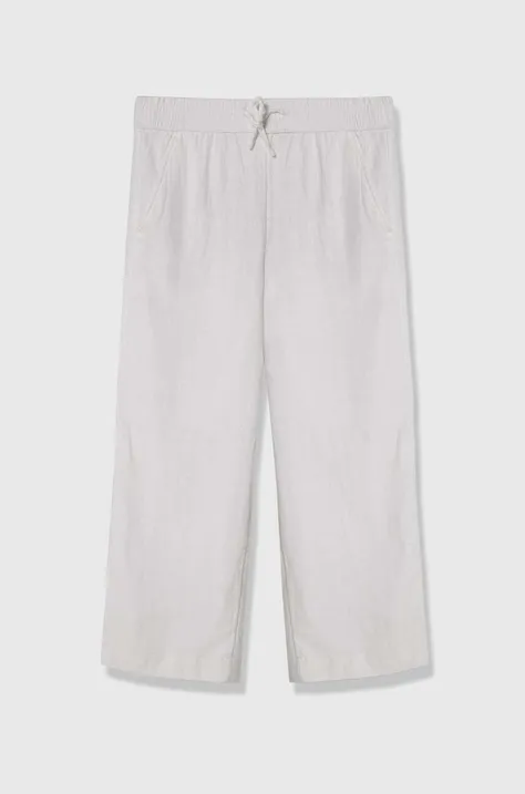 Abercrombie & Fitch spodnie lniane dziecięce kolor biały gładkie