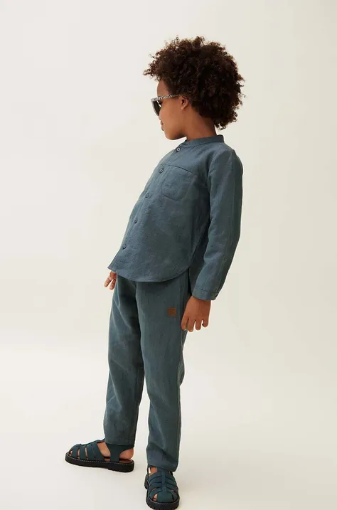 Liewood spodnie z domieszką lnu dziecięce Orlando Linen Pants kolor niebieski gładkie