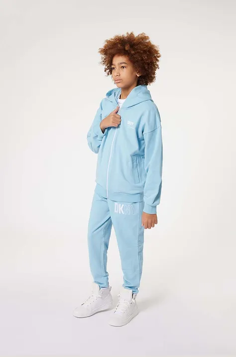 Детски памучен спортен панталон Dkny в синьо с принт
