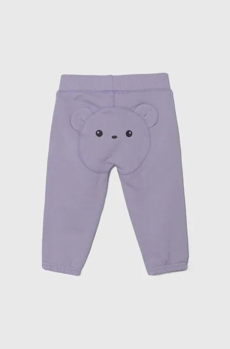 Хлопковые штаны для младенцев United Colors of Benetton цвет фиолетовый с аппликацией